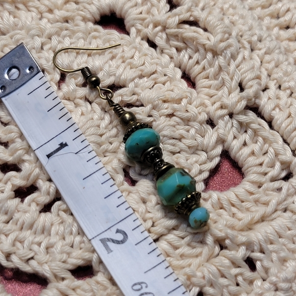 Romantic Victorian Turquoise Glass Earrings Hypoallergenic - Picture 6 of 9